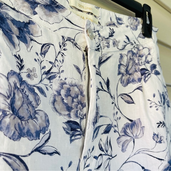 Cynthia Rowley 100% Linen Blue and White Floral Cuffed Shorts Size 12 - Picture 7 of 9